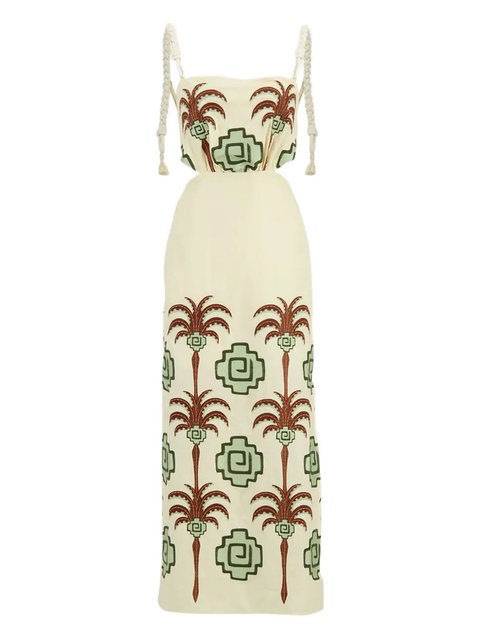 Johanna Ortiz Tributaries palm-tree embroidered cut-out maxi dress - Neutrals - zdjęcie produktu nr 1