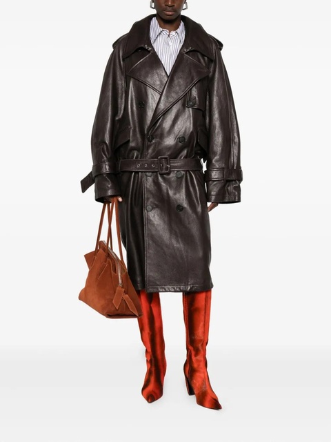 The Attico belted double-breasted leather coat - Brown - zdjęcie produktu nr 2