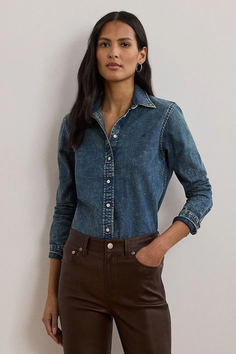 Lauren Ralph Lauren koszula jeansowa damska kolor niebieski regular z kołnierzykiem klasycznym 200971084 - zdjęcie produktu nr 1