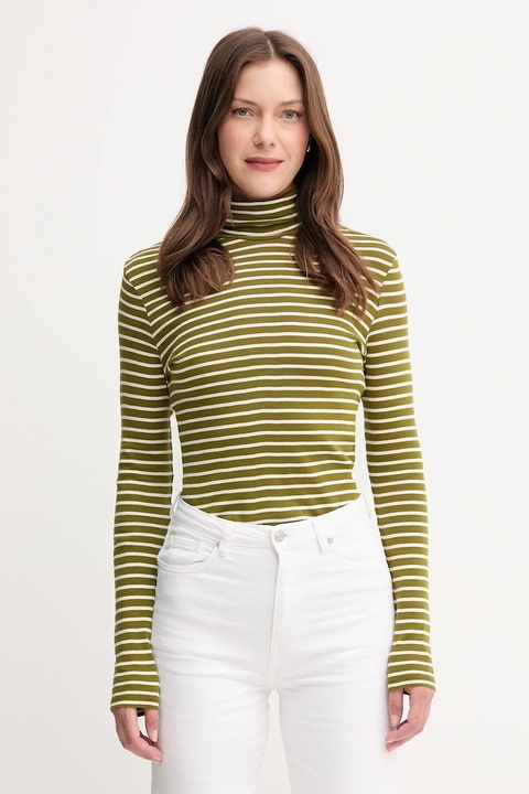 United Colors of Benetton longsleeve bawełniany kolor zielony z golfem 30YSE2225 - zdjęcie produktu nr 1