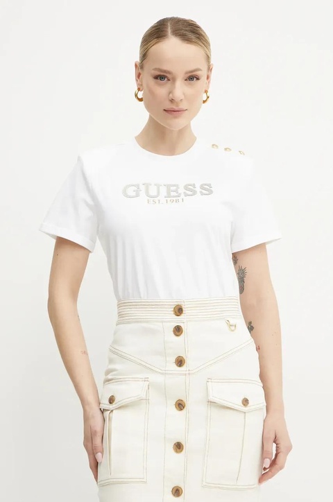 Guess t-shirt bawełniany damski kolor biały W5GI15 K8FQ4 - zdjęcie produktu nr 1
