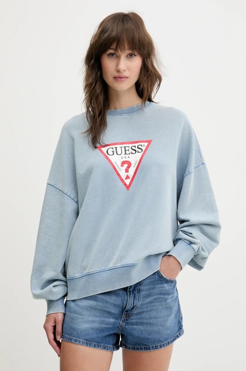 Guess Jeans bluza bawełniana damska kolor niebieski z nadrukiem W5GQ19 KCTJ1 - zdjęcie produktu nr 1