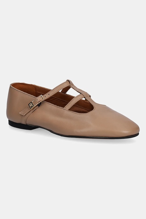 Tommy Hilfiger baleriny skórzane SMOOTH LEATHER T-BAR BALLERINA kolor beżowy FW0FW09153 - zdjęcie produktu nr 1