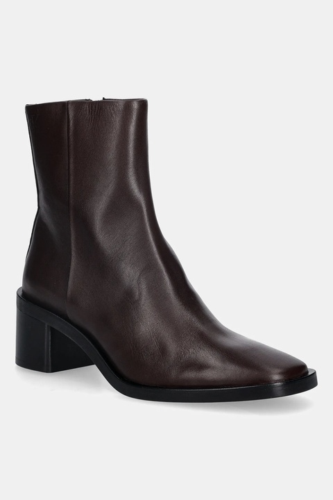 Calvin Klein botki skórzane BLOCK HEEL ZIP BOOT LTH damskie kolor brązowy na słupku HW0HW02593 - zdjęcie produktu nr 1