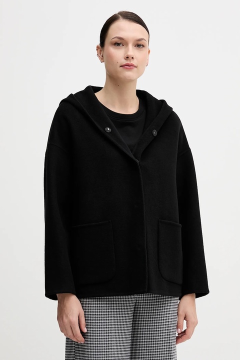 United Colors of Benetton płaszcz z dodatkiem wełny kolor czarny 28F7DN08M - zdjęcie produktu nr 1