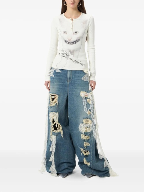 Blumarine lace-embellished distressed-effect jeans - Blue - zdjęcie produktu nr 1