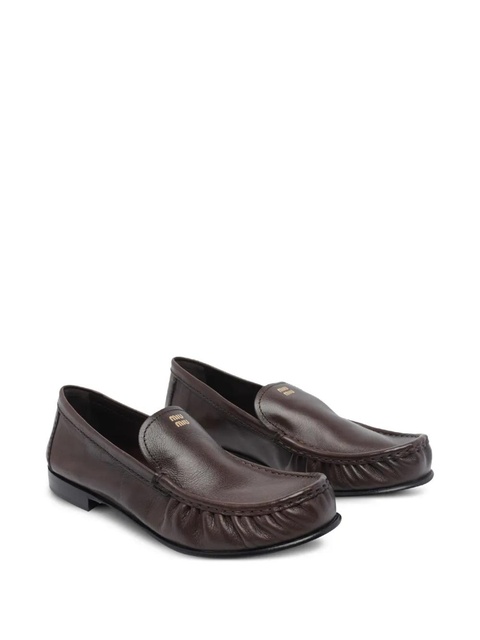Miu Miu logo-detail leather loafers - Brown - zdjęcie produktu nr 1