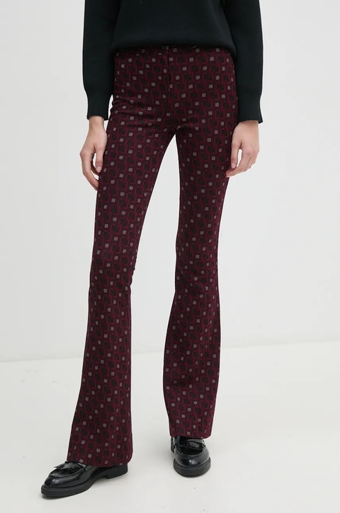 DIANE VON FURSTENBERG spodnie z domieszką wełny kolor bordowy dzwony high waist DVFPL3S001 - zdjęcie produktu nr 1