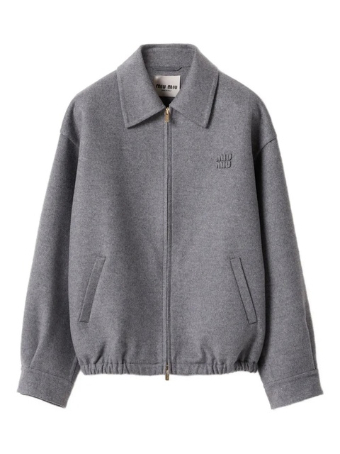 Miu Miu embroidered-logo wool jacket - Grey - zdjęcie produktu nr 1