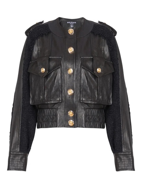 Balmain tweed-panel leather bomber jacket - Black - zdjęcie produktu nr 1