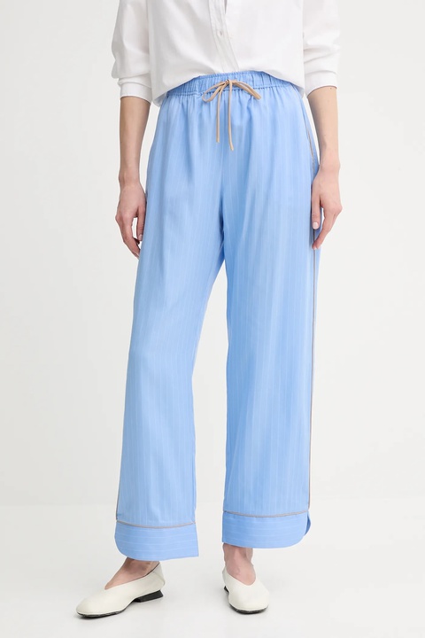 MUNTHE spodnie z domieszką lnu UKAVA damskie kolor niebieski proste high waist 255140525523 - zdjęcie produktu nr 1