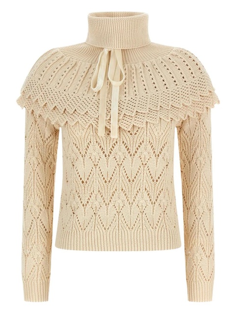 ZIMMERMANN ruffled-collar crocheted sweater - Neutrals - zdjęcie produktu nr 1