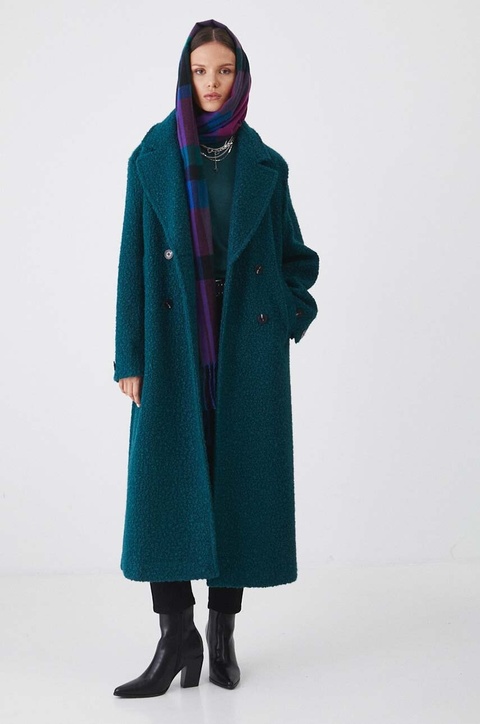 Medicine płaszcz damski kolor zielony przejściowy dwurzędowy - zdjęcie produktu nr 2