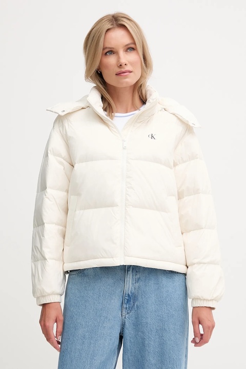 Calvin Klein Jeans kurtka puchowa kolor beżowy zimowa oversize LV047D501G - zdjęcie produktu nr 1