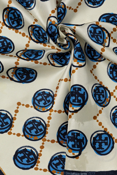 Tory Burch apaszka jedwabna Stamped T Monogram damska kolor beżowy wzorzysta 178248.100 - zdjęcie produktu nr 1