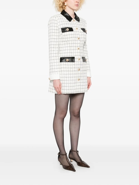 Self-Portrait checked leather-trimmed mini dress - White - zdjęcie produktu nr 2