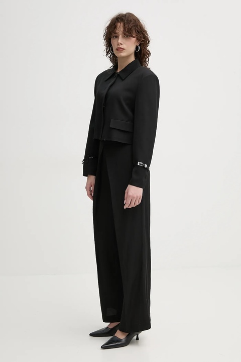 ISABELLE BLANCHE spodnie z domieszką lnu damskie kolor czarny proste high waist IS25SS-P059-T004 - zdjęcie produktu nr 1