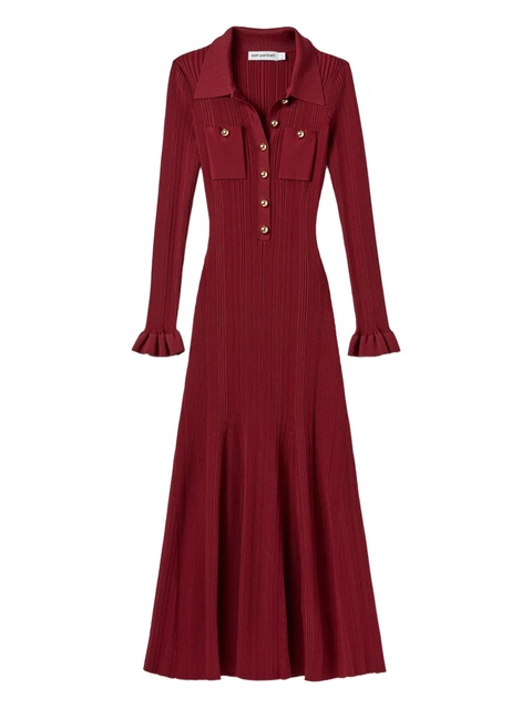 Self-Portrait ribbed-knit buttoned midi dress - Red - zdjęcie produktu nr 1