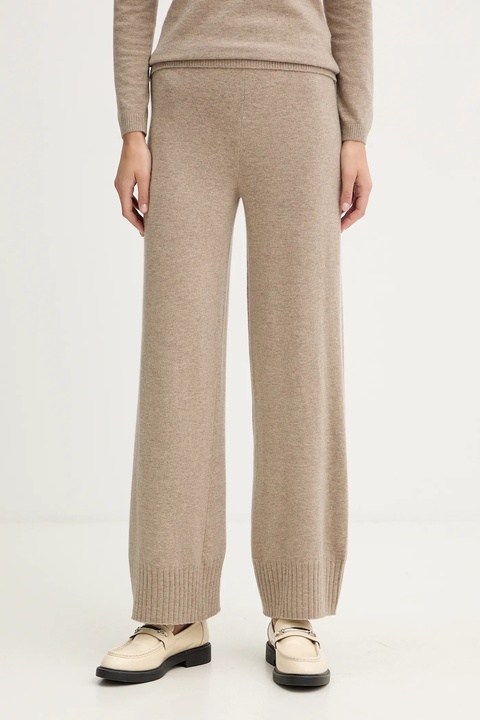 United Colors of Benetton spodnie z dodatkiem wełny damskie kolor brązowy szerokie high waist 102HDF00Z - zdjęcie produktu nr 1