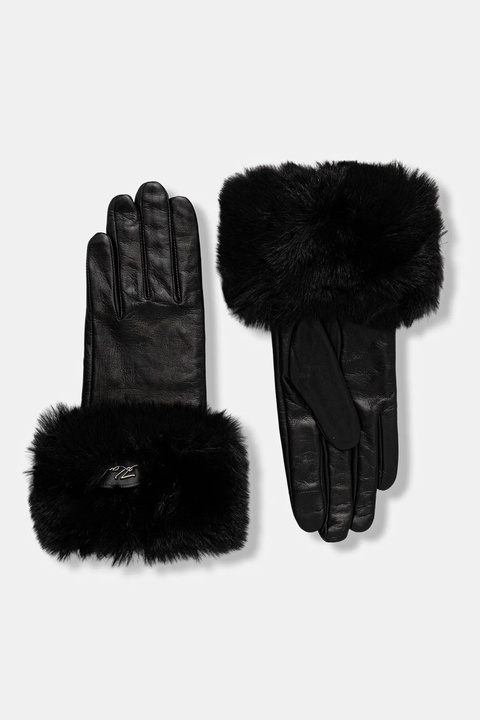 Karl Lagerfeld rękawiczki skórzane K/SIGNATURE damskie kolor czarny A4W33016 - zdjęcie produktu nr 1