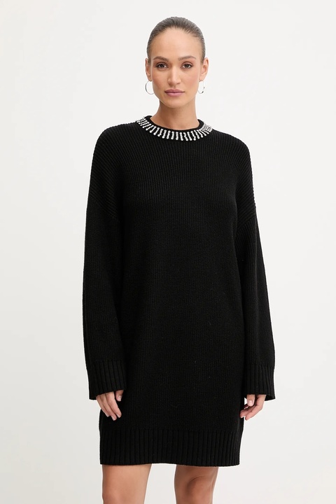 Pinko sukienka z domieszką wełny kolor czarny midi oversize 105746 A2S4 - zdjęcie produktu nr 1