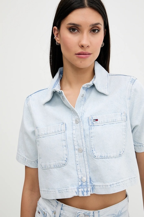 Tommy Jeans koszula z bawełną damska kolor niebieski regular z kołnierzykiem klasycznym DW0DW21072 - zdjęcie produktu nr 2