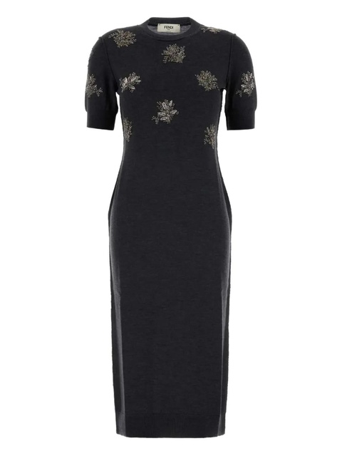FENDI floral-embroidered midi dress - Black - zdjęcie produktu nr 1