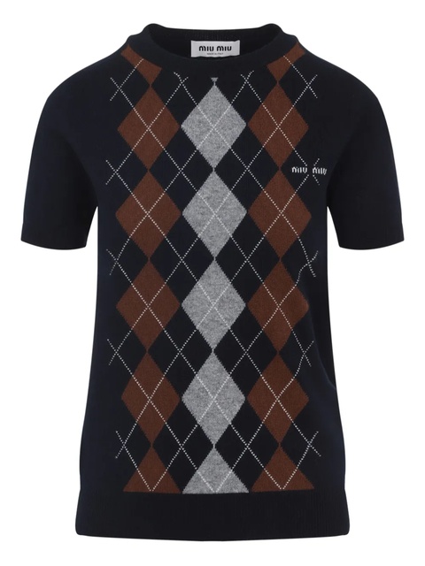 Miu Miu argyle-pattern short-sleeve top - Blue - zdjęcie produktu nr 1