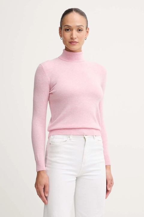 United Colors of Benetton sweter wełniany damski kolor różowy z golfem 1002D2348 - zdjęcie produktu nr 1