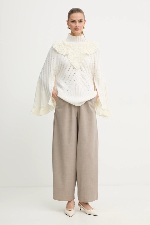 Twinset sweter z dodatkiem wełny damski kolor beżowy z półgolfem 252TS3353 - zdjęcie produktu nr 2