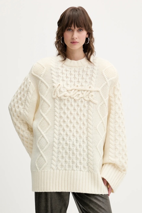 Rotate sweter z dodatkiem wełny damski kolor beżowy ciepły 114301857 - zdjęcie produktu nr 1