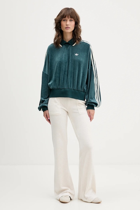 adidas Originals bluza welurowa Liberty damska kolor zielony z aplikacją JW5274 - zdjęcie produktu nr 2