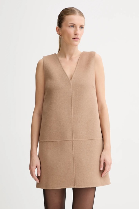 Calvin Klein sukienka z dodatkiem wełny kolor beżowy mini rozkloszowana LV044D017G - zdjęcie produktu nr 1
