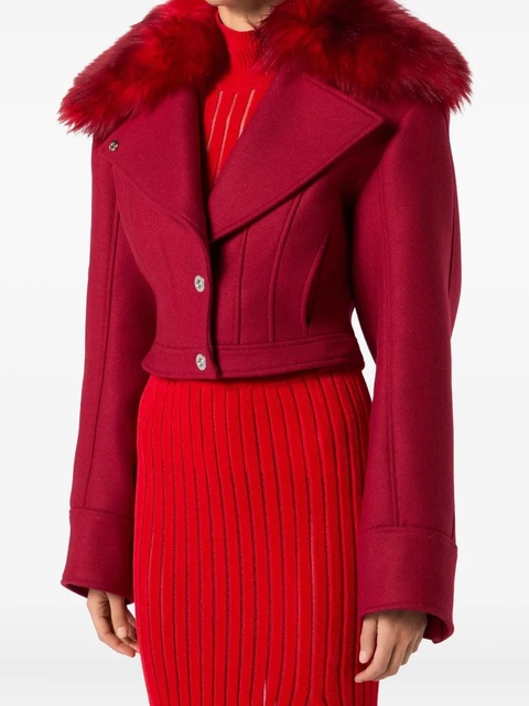 Blumarine faux-fur-collar cropped jacket - Red - zdjęcie produktu nr 2