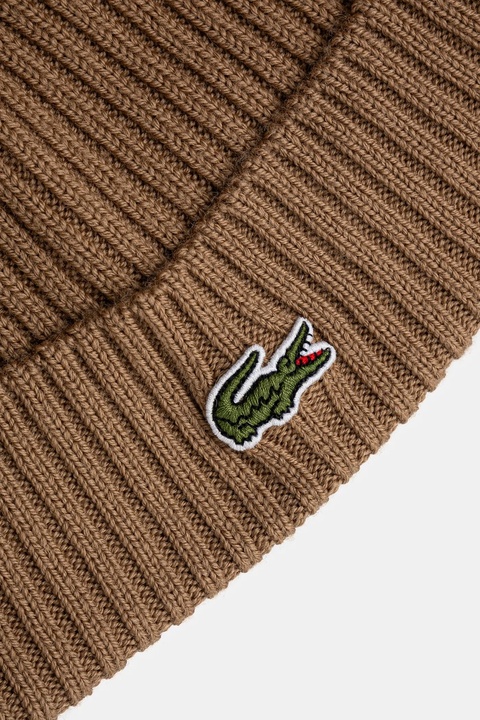 Lacoste czapka wełniana kolor zielony z cienkiej dzianiny wełniana RB0001 - zdjęcie produktu nr 2