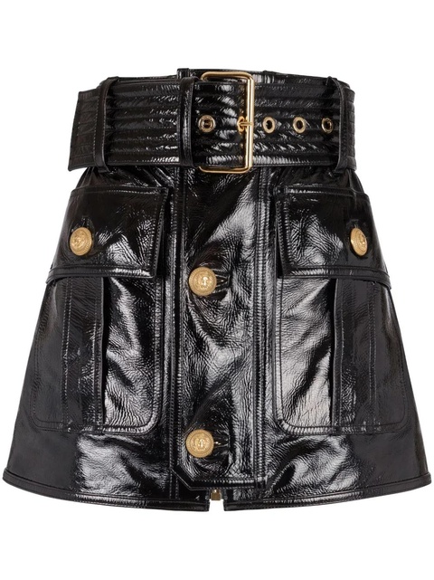 Balmain belted leather miniskirt - Black - zdjęcie produktu nr 1