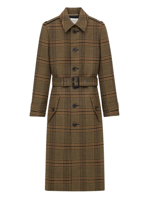 Saint Laurent Prince of Wales check belted coat - Brown - zdjęcie produktu nr 1
