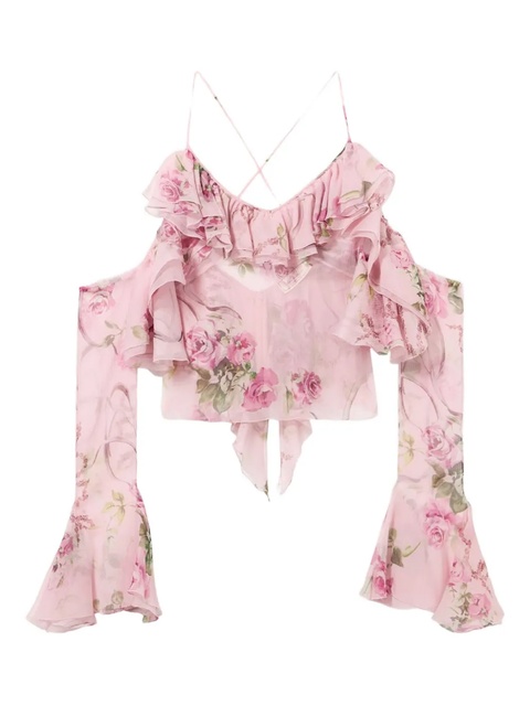 Blumarine ruffled floral-print top - Pink - zdjęcie produktu nr 1