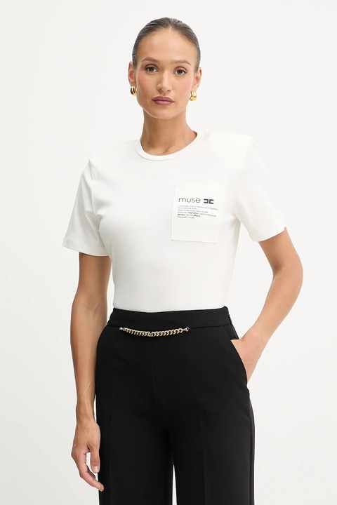 Elisabetta Franchi t-shirt bawełniany damski kolor biały MA02056E2 - zdjęcie produktu nr 1
