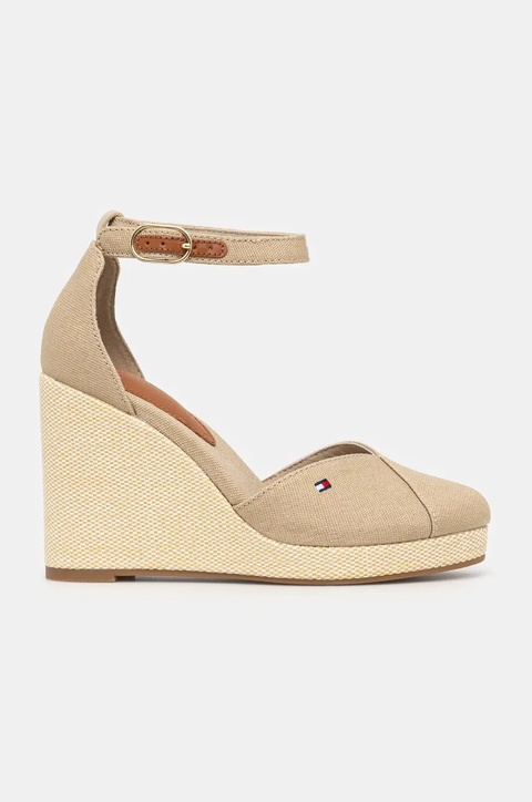 Tommy Hilfiger espadryle FLAG HIGH WEDGE ESPAD CLOSED TOE kolor beżowy na koturnie FW0FW08494 - zdjęcie produktu nr 1