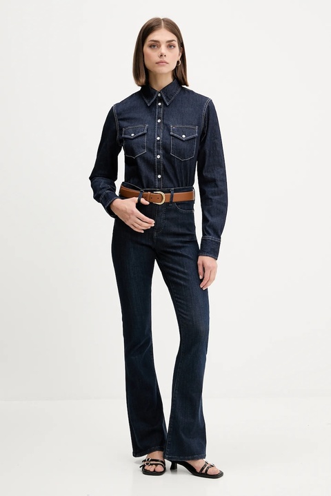 Tommy Jeans koszula jeansowa damska kolor granatowy regular z kołnierzykiem klasycznym DW0DW21653 - zdjęcie produktu nr 2
