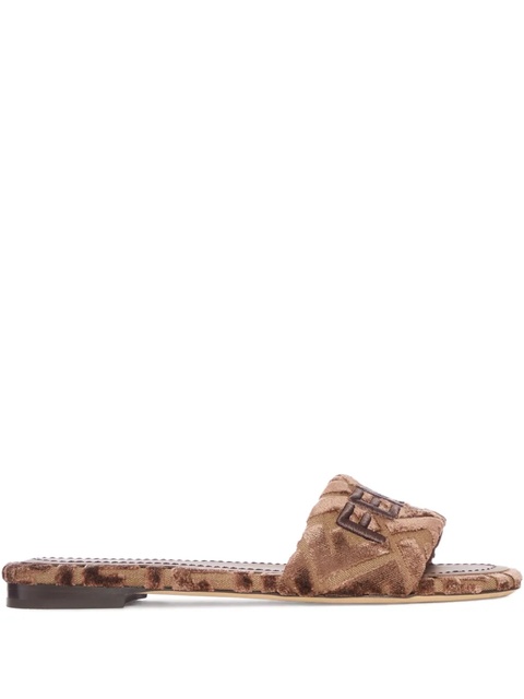 FENDI Sunshine logo-embroidered velvet flat sandals - Brown - zdjęcie produktu nr 1