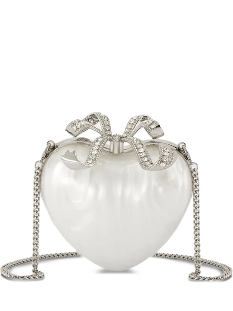 Self-Portrait heart-shaped crystal-embellished clutch - Neutrals - zdjęcie produktu nr 1