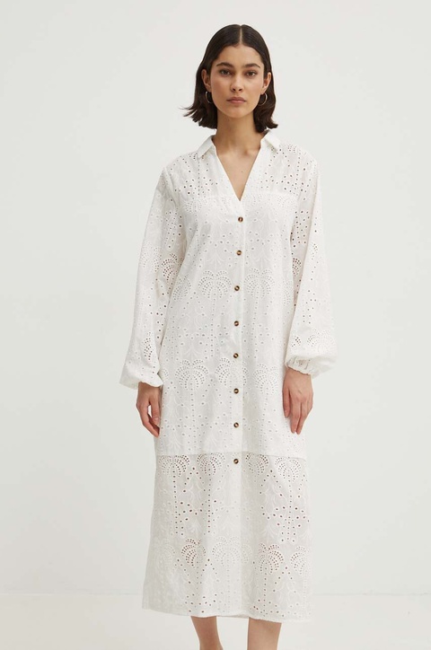 Never Fully Dressed sukienka bawełniana Jenna Shirt dress kolor biały midi prosta NFDDR1349 - zdjęcie produktu nr 1