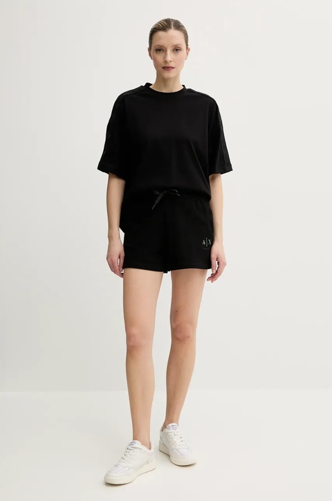 Armani Exchange szorty bawełniane damskie kolor czarny z nadrukiem high waist XW000498 AF12739 - zdjęcie produktu nr 2