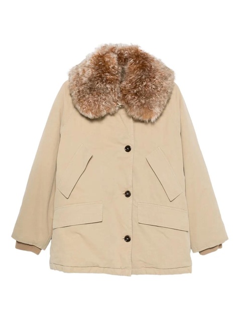 Prada faux-fur-trimmed button coat - Neutrals - zdjęcie produktu nr 1