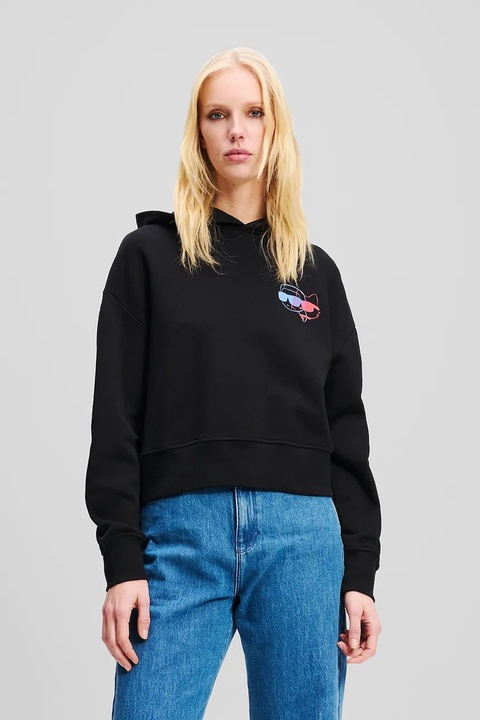 Karl Lagerfeld bluza bawełniana IKON damska kolor czarny z kapturem z nadrukiem A2W20072 - zdjęcie produktu nr 1