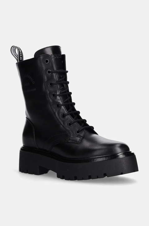 Karl Lagerfeld workery skórzane BURLY BIKER damskie kolor czarny na płaskim obcasie KL43455 - zdjęcie produktu nr 1