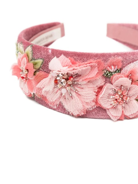 Jennifer Behr floral-appliqué velvet headband - Pink - zdjęcie produktu nr 2