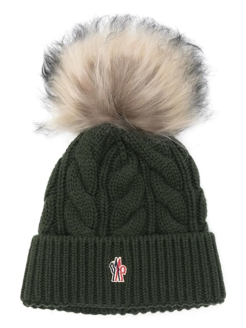 Moncler Grenoble pompom-detail beanie hat - Green - zdjęcie produktu nr 1